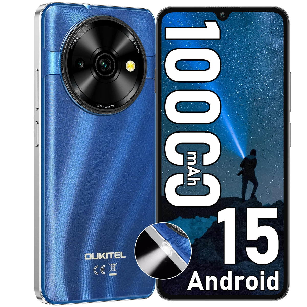 OUKITEL C59 Teléfono Celular Android 15 Desbloqueado, Batería de 10000mAh (2025), 16GB + 128GB/TF 1TB, Smartphone con Pantalla de 6.88'', Linterna de 120LM