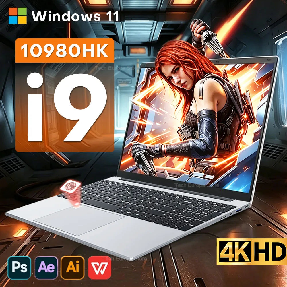 Portátil Intel Core i9-10980HK i9-9900 para juegos y oficina de 15.6 pulgadas, 16 GB de RAM, 1 TB/2 TB SSD, 1080P HD, desbloqueo por huella dactilar, Windows 11 Pro.