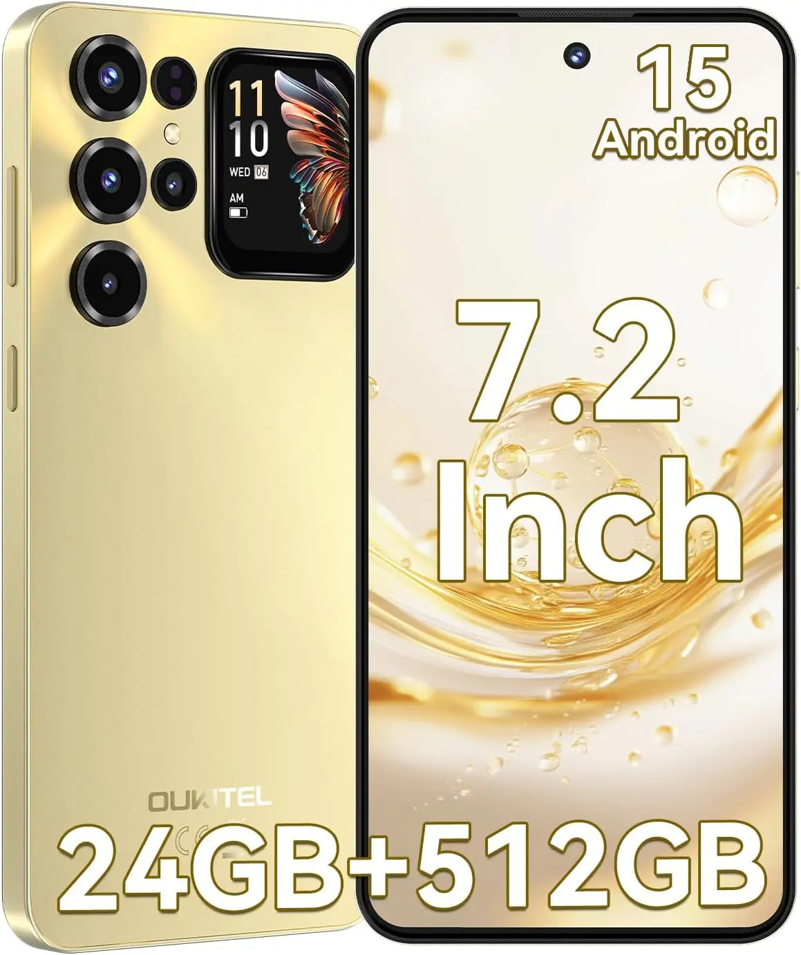 OUKITEL C68PLUS Teléfonos Celulares Desbloqueados, 6000mAh, Smartphone Android 15, Cámara Trasera de 64MP + Frontal de 8MP, 24GB RAM + 512GB ROM/1TB, Pantalla Grande de 7.2" con Subpantalla Trasera de 1.81", 4G LTE Desbloqueado Global