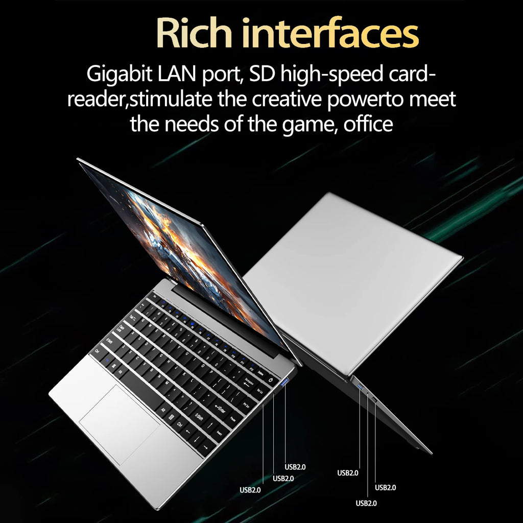 2026 Portable 14.1 Inch Laptop Computers 16GB RAM 512GB 1TB 2TB SSD Intel N3700 Notebook Windows 11 Office Study Game PC Laptop