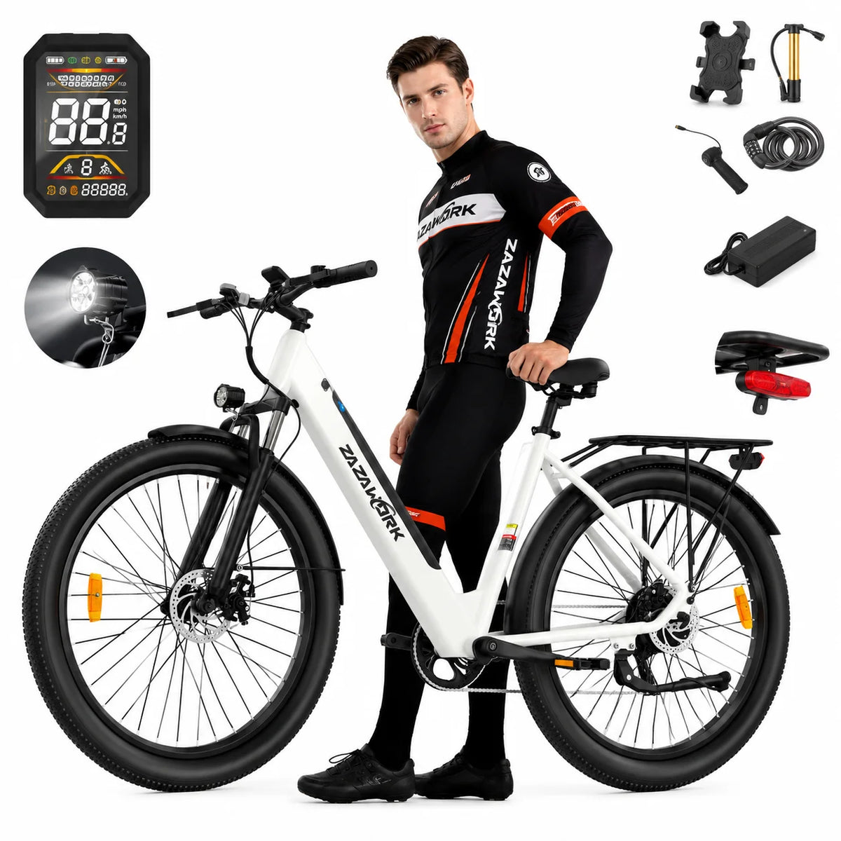 ZAZAWORK C28 Bicicleta eléctrica de 29 pulgadas, motor de 250W, batería de 36V 20Ah, autonomía de hasta 120 km, bicicleta eléctrica urbana para adultos, 7 velocidades, frenos de disco mecánicos, certificación CE
