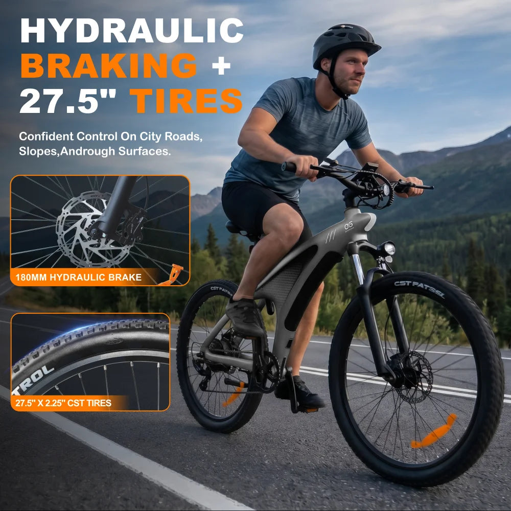 Bicicleta de montaña eléctrica HX Q5 48V 20Ah 25km/h E-Bicycle cuadro Shark 27.5'' bicicleta eléctrica para desplazamientos urbanos doble freno de disco para adultos