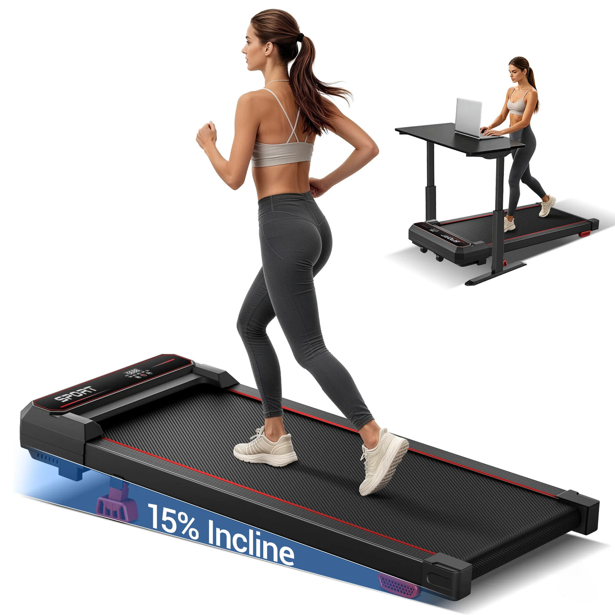 Caminadora Robore U19, plegable, para uso doméstico, máquina de ejercicio eléctrica portátil, motor sin escobillas de 3,0 CV, caminadora silenciosa para apartamentos, con sistema de absorción de impactos, control remoto,