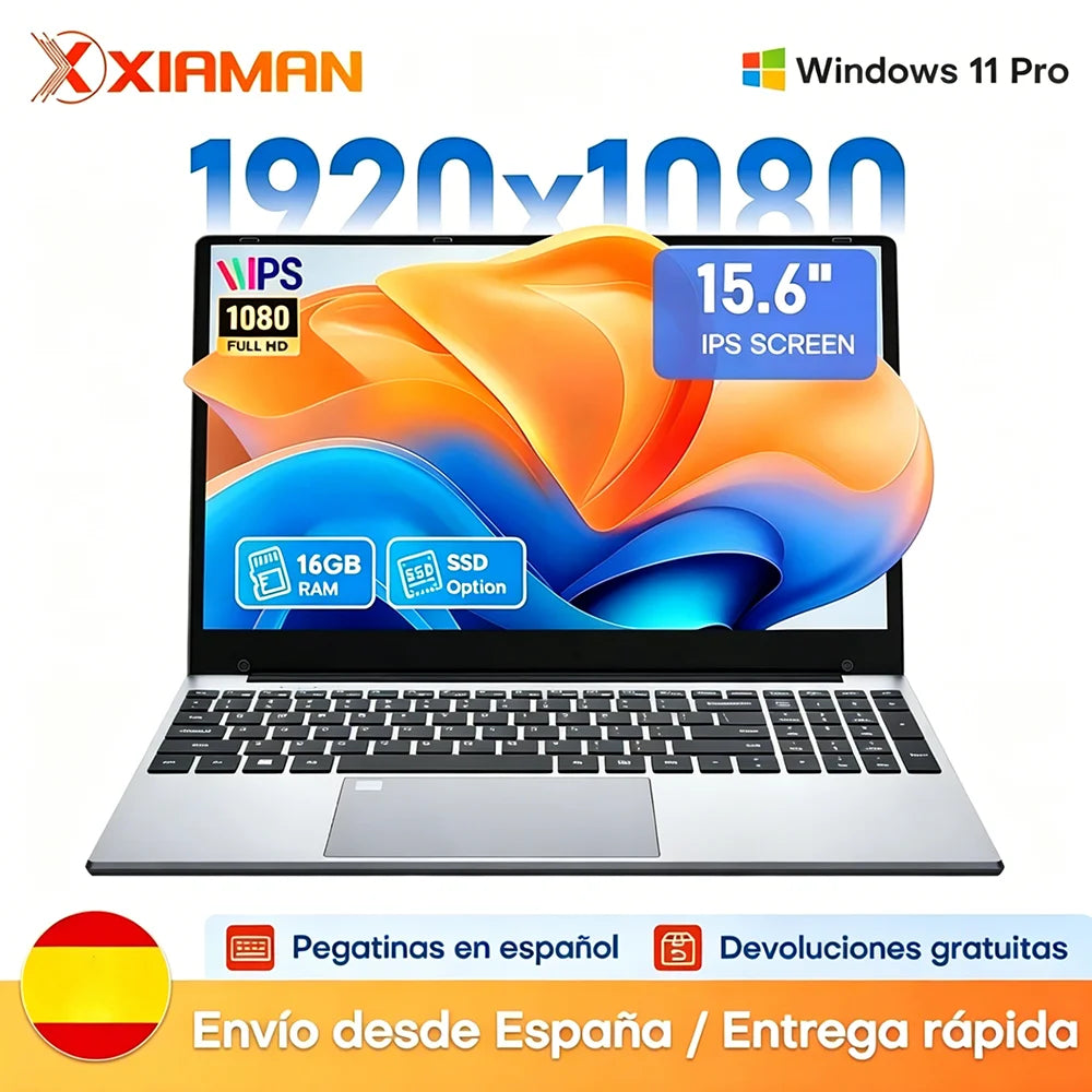 Portátil Xiaman de 15,6" con procesador Intel Core I3 6006U/6100U, Windows 11 Pro, ordenador portátil para oficina y estudio con desbloqueo por huella dactilar
