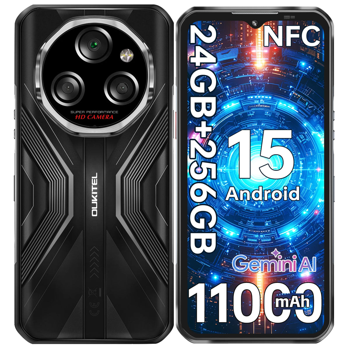 Teléfono resistente OUKITEL WP55S, desbloqueado, 24 GB + 256 GB/512 GB, Android 15, batería de 11000 mAh, cámara principal de 64 MP + 32 MP, pantalla de 6,6 pulgadas, 120 Hz, teléfono inteligente resistente, resistente al agua