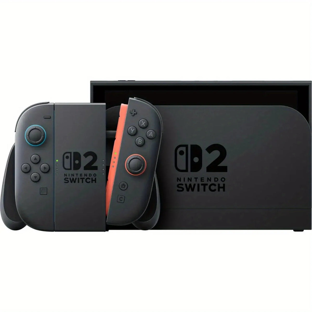Consola Nintendo Switch 2 con mando gris y tablet en soporte trasero