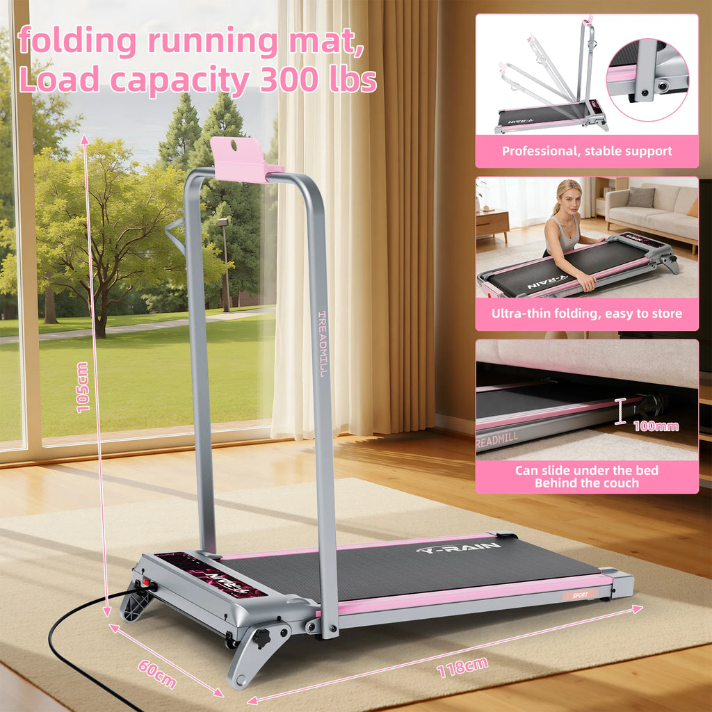 Caminadora plegable Y-RAIN para uso doméstico y en la oficina, con inclinación del 12 %, velocidad de 1 a 12 km/h, control remoto, pantalla LED y capacidad máxima de 150 kg.