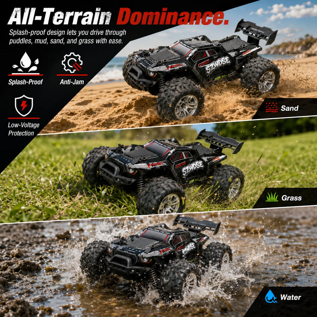 SZWDSE 1:16 4WD RC Car, 35 km/h High Speed, 2.4GHz 80m Anti-Interference Remote Control, Dual 7.4V 1500mAh Batteries for 32 minutes of run time, Splash-Resistant, Independent Suspension with Metal Shock Absorbers, Off-Road Ti