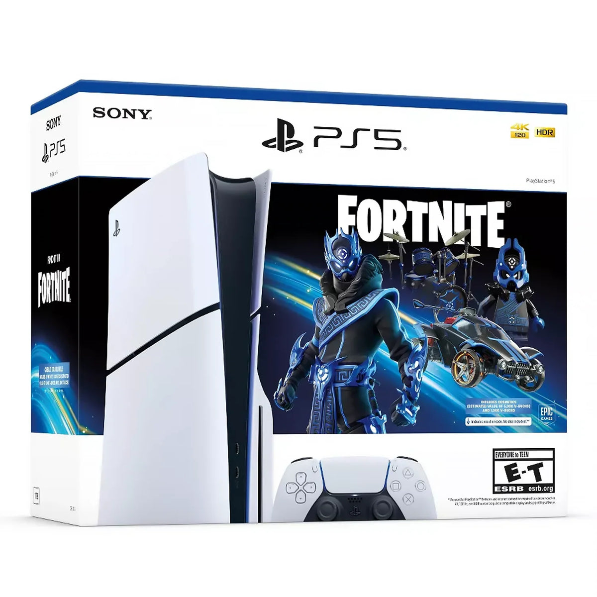 Consola PlayStation 5 Slim disc con caja Fortnite; mando inalámbrico blanco