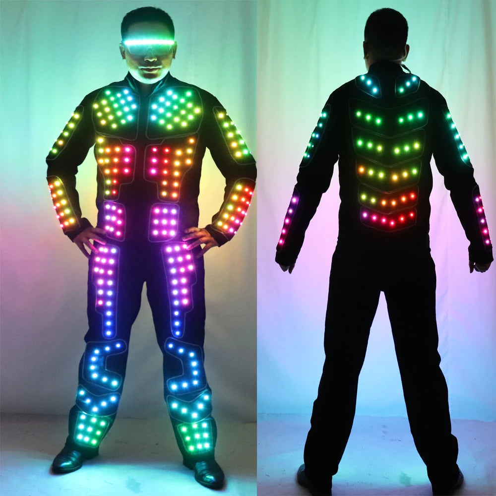 Traje de Robot LED a todo Color, traje de baile de escenario Tron RGB, traje de escenario iluminado, chaqueta, abrigo