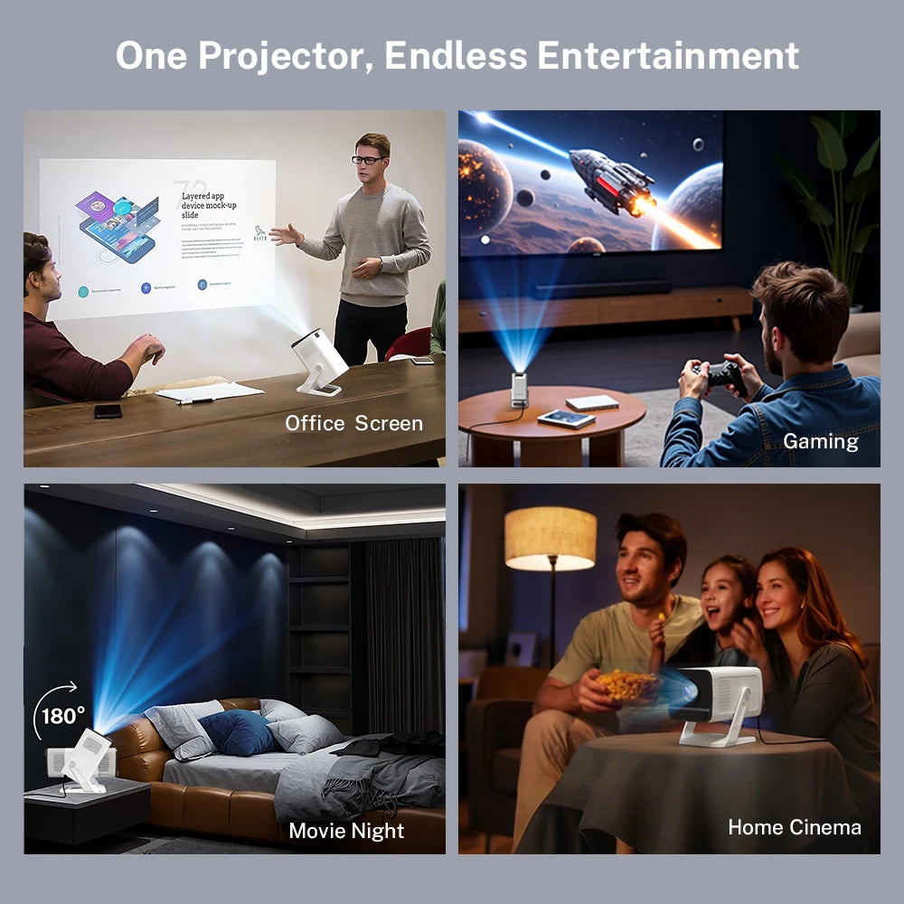 Proyector Portátil LYNCast con Decodificación 4K, X1, 400ANSI, Android 14, WiFi6, BT5.4, para Dormitorio, Vivienda de Alquiler, Residencia Estudiantil, Camping, Compatible con Power Bank, para Chicos, Fuera del Campus