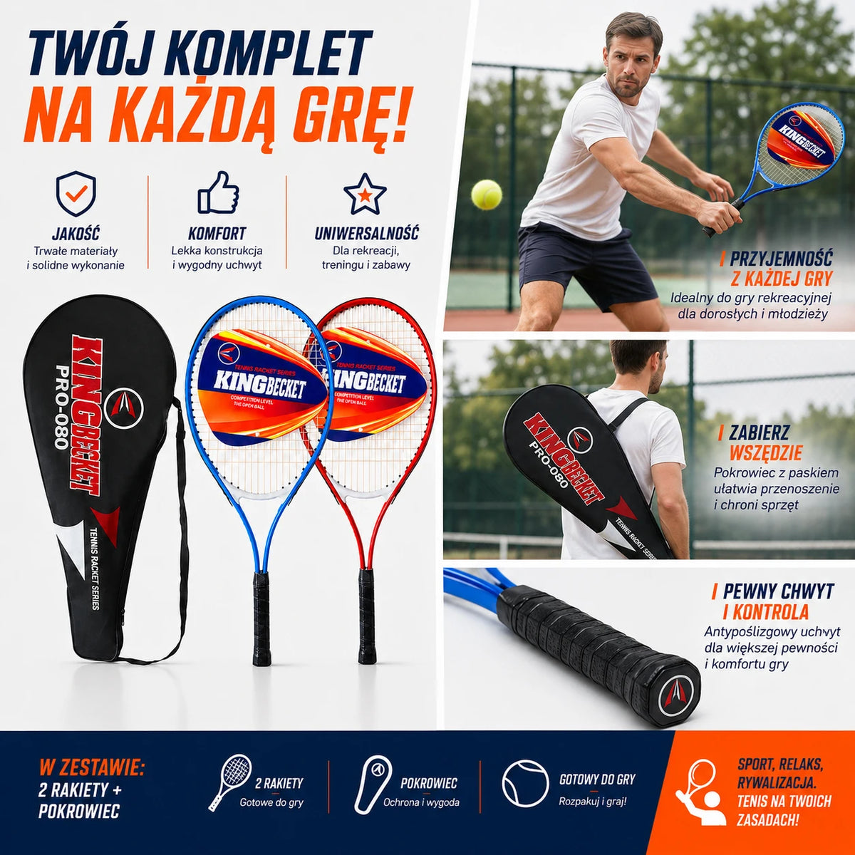 Juego de 2 Raquetas de Tenis con Funda, Raquetas de Pádel para Entrenamiento y Juego Recreativo, Agarre Cómodo