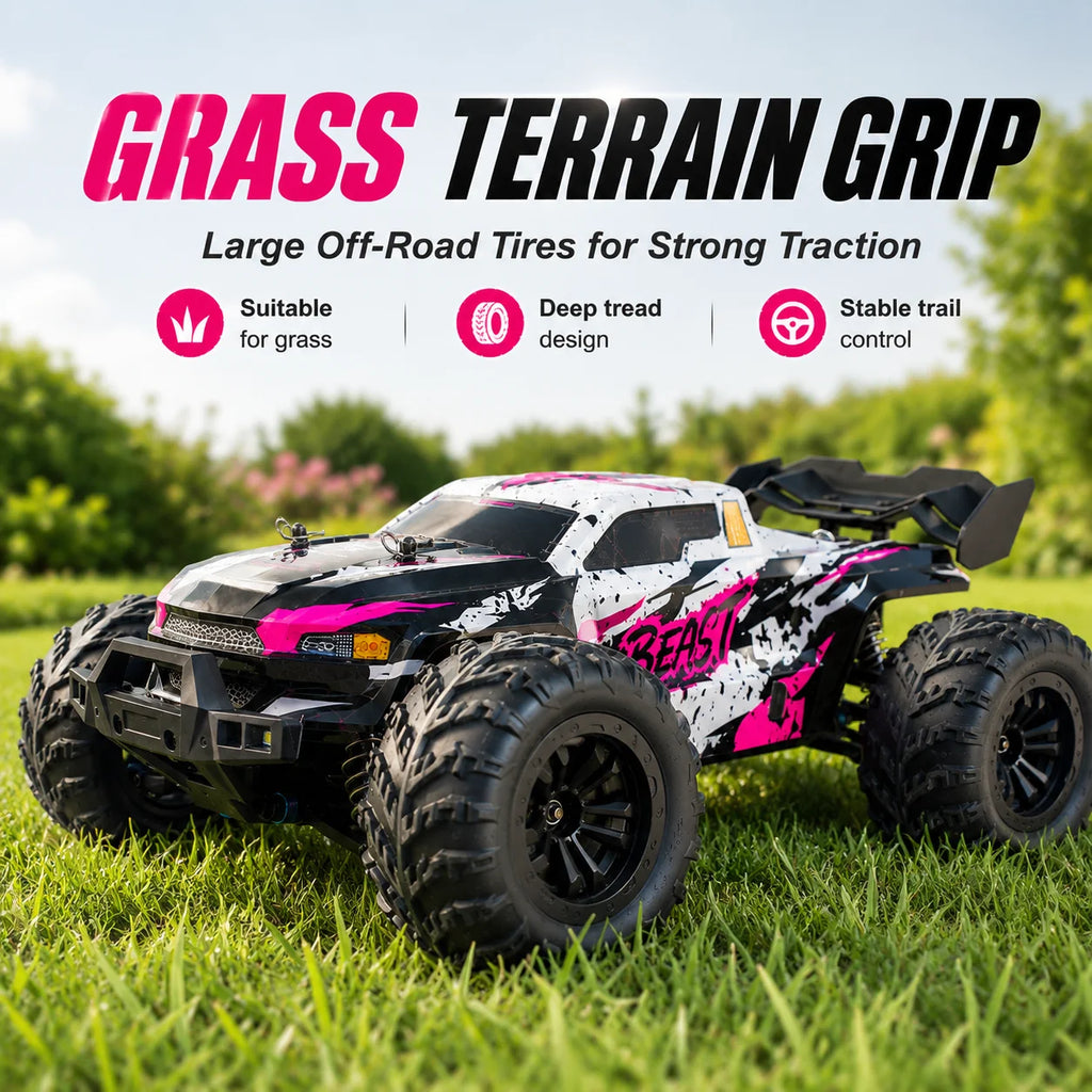 ZNLYRION, coche teledirigido RC todoterreno, camión monstruo 4WD sin escobillas, 2,4 GHz, 3 velocidades ajustables, con faros LED, vehículo RC de gran tamaño para todo tipo de terreno, 2 baterías recargables, juguete RTR