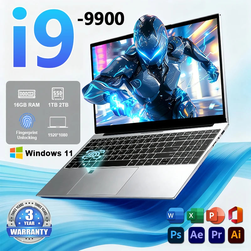 Portátil 2026 Intel Core I9 9900 10980HK, PC Notebook con Windows 11 Pro, 16 GB de RAM, SSD de 1 TB y 2 TB, portátiles de 15,6 pulgadas para juegos y oficina, teclado retroiluminado, desbloqueo con huella dactilar