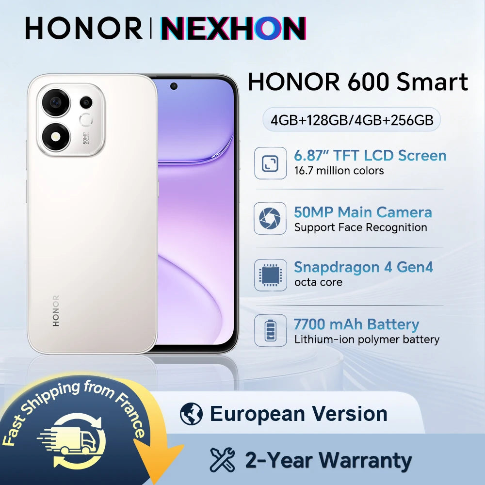 HONOR 600 Smart 5G, versión UE, smartphone 5G, pantalla LCD de 6.87 pulgadas con confort visual, batería de 7700 mAh, IP64, doble tarjeta, smartphone HONOR
