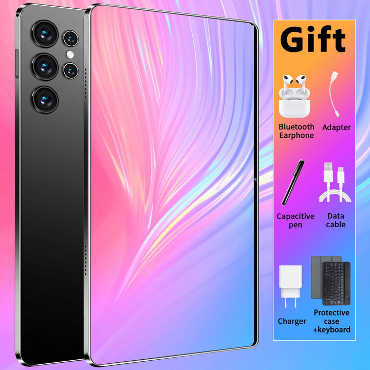 Tableta con pantalla táctil de 10,36 pulgadas, sistema Android 13, chip de 14 núcleos, 16 GB de RAM + 1 TB de almacenamiento, batería de 20 000 mAh, conexión SIM/Wi-Fi, doble cámara para juegos ligeros.