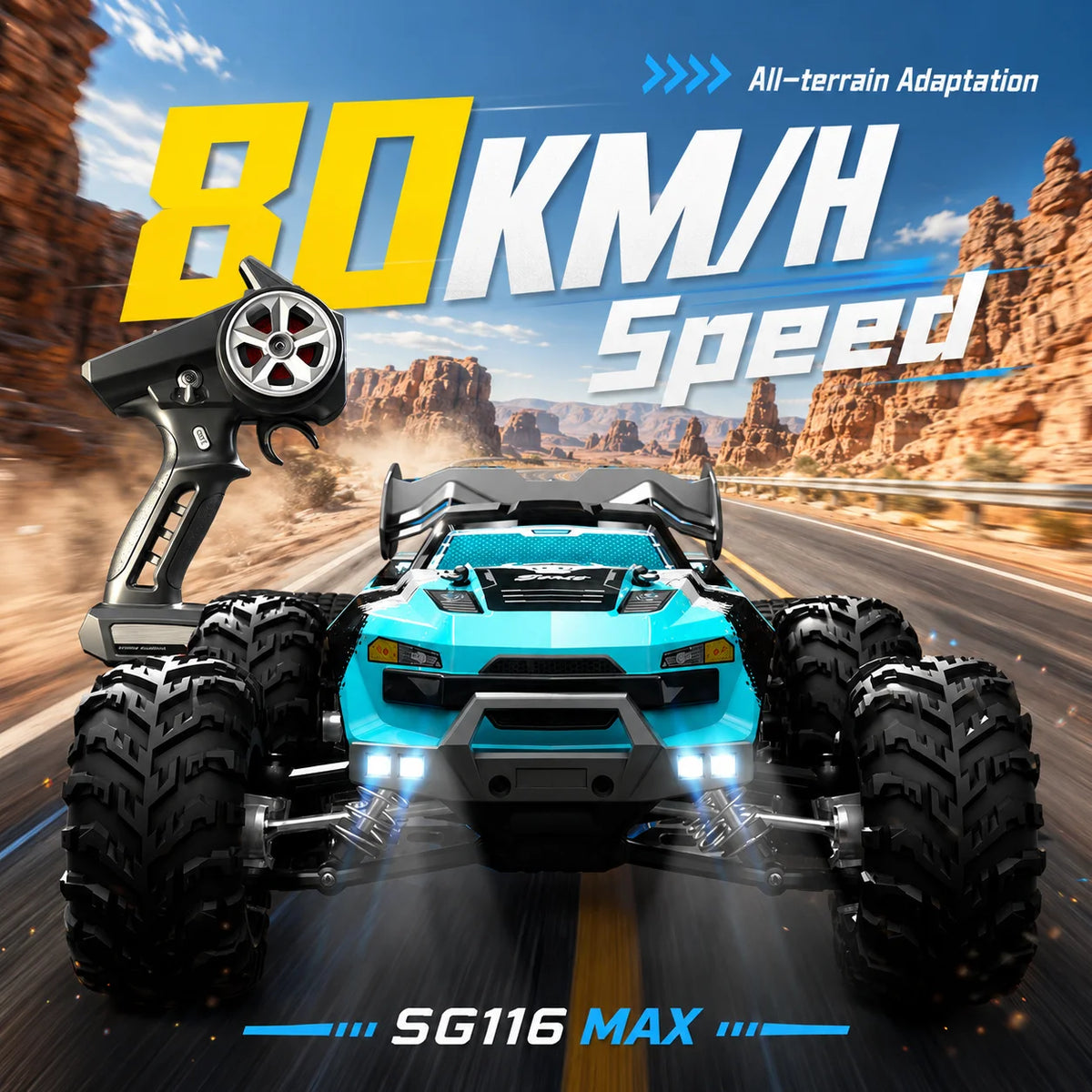 ZNLYRION SG116MAX PRO, Auto RC 4WD 1:16, Sin Escobillas, 80KM/H, Alta Velocidad, Todoterreno, Monster Truck, Control Remoto 2.4GHz, con Luz LED, para Niños y Adultos