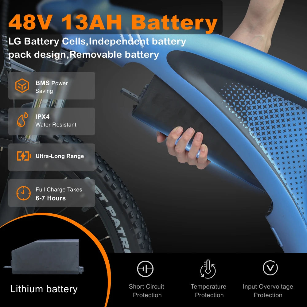 HX Q5 E-Bicycle Shark Frame 27.5'' Electric Mountain Bike 48V 13Ah 25km/h Electric Bike for Urban Commuting Dual-disc Brakes E-Bike