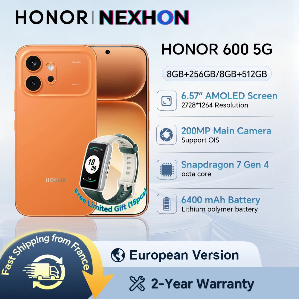 HONOR 600 5G, versión UE, smartphone 5G, cámara nocturna ultranítida de 200 MP, OIS, batería de 6400 mAh, Snapdragon 7 Gen 4, IP68 IP69 IP69K, tarjeta dual
