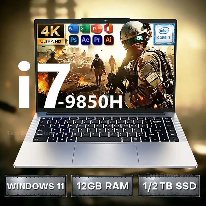 Portátil Windows 11 2026, Intel Core I7 9850H/Intel A3950, 12 GB de RAM, 1 TB/2 TB SSD, 14.1", Portátil Ultra Delgado, PC para Negocios, Estudio y Oficina