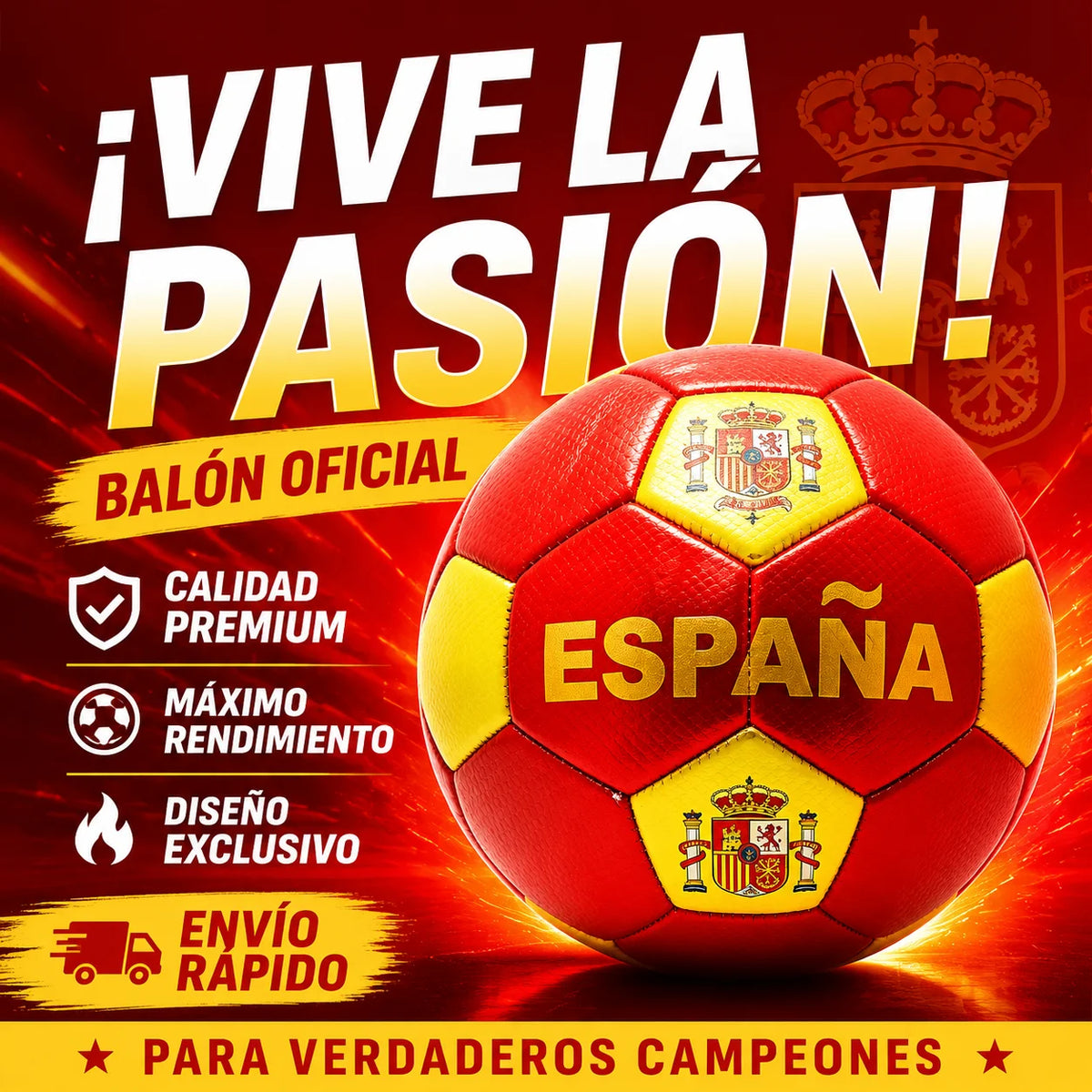 Balón de Fútbol Oficial España, Tamaño 5 (22cm), TPU Resistente al Agua y Desgaste, Ideal para Entrenamiento y Partidos