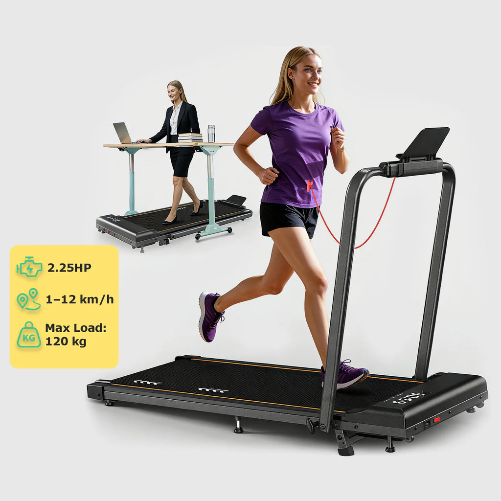 Caminadora plegable JUICEASE T2 con inclinación del 7 %, motor silencioso de 2,25 CV, aplicación inteligente, pantalla con tres ventanas, velocidad de 1 a 12 km/h y capacidad de 120 kg. Ideal para caminar en casa o en la of