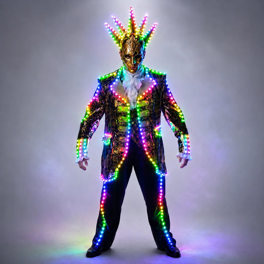 Traje LED de Colores Completos para Disfraz de Tron con Máscara - Traje Luminoso para Fiestas y Eventos
