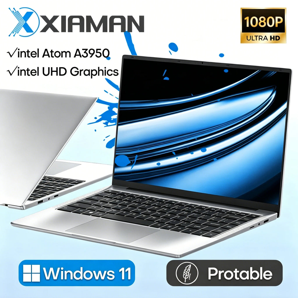 Ordenador portátil Xiaman Windows 11 Pro, Intel A3950, gráficos UHD, 12 GB DDR, SSD de 1 TB / 2 TB, Wi-Fi 5, pantalla IPS 1080P