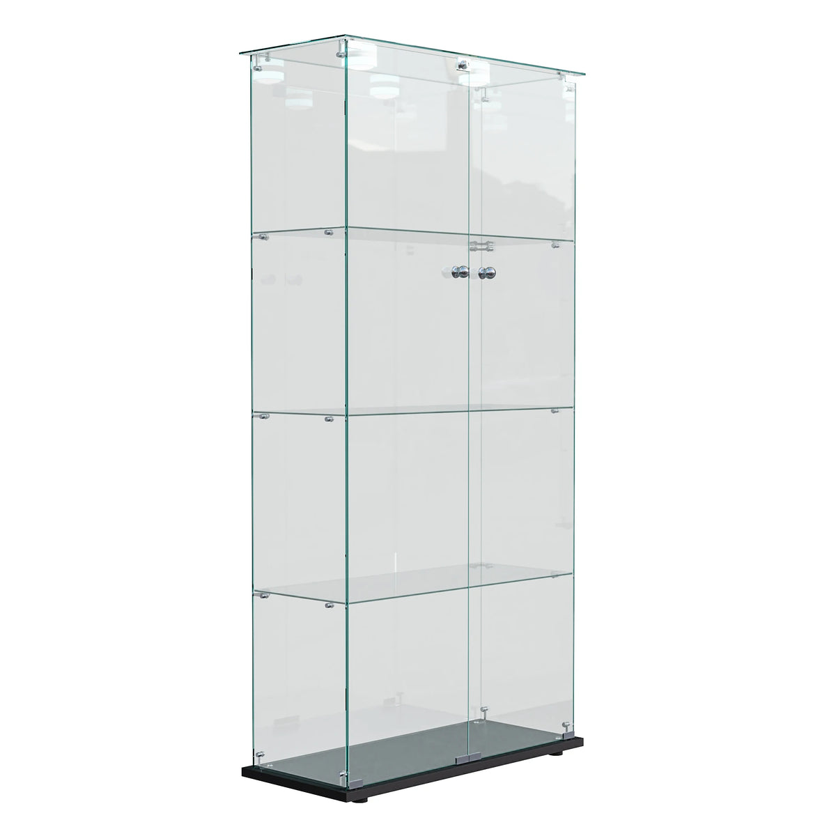Vitrina de cristal, unidad de almacenamiento de cuatro niveles, puertas dobles con cerradura, iluminación LED, adecuada para salas de estar y dormitorios