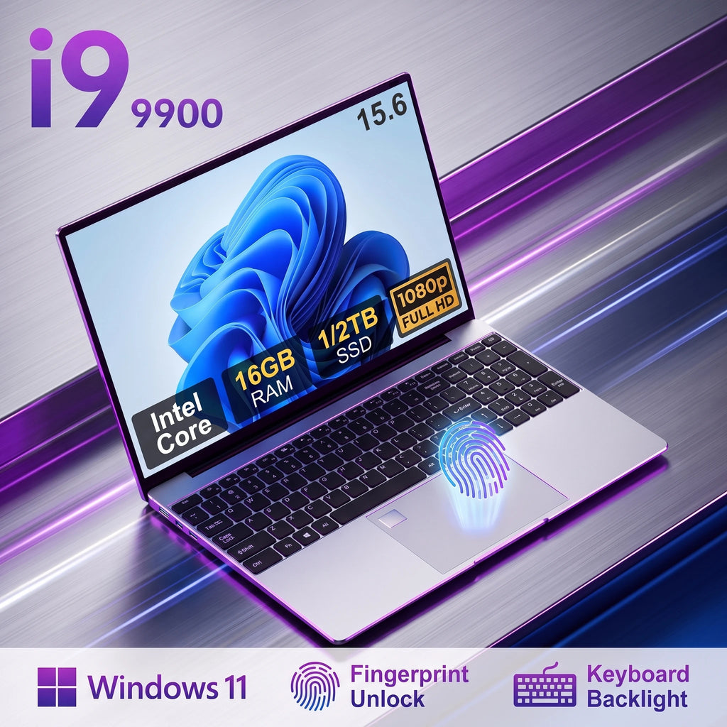 Portátil LENO de 15.6 pulgadas, Intel Core i9 9900, Windows 11, 32 GB, 2 TB, desbloqueo por huella dactilar, 1080P HD, ordenador para juegos, PC Gamer, oficina, portátil ultrafino
