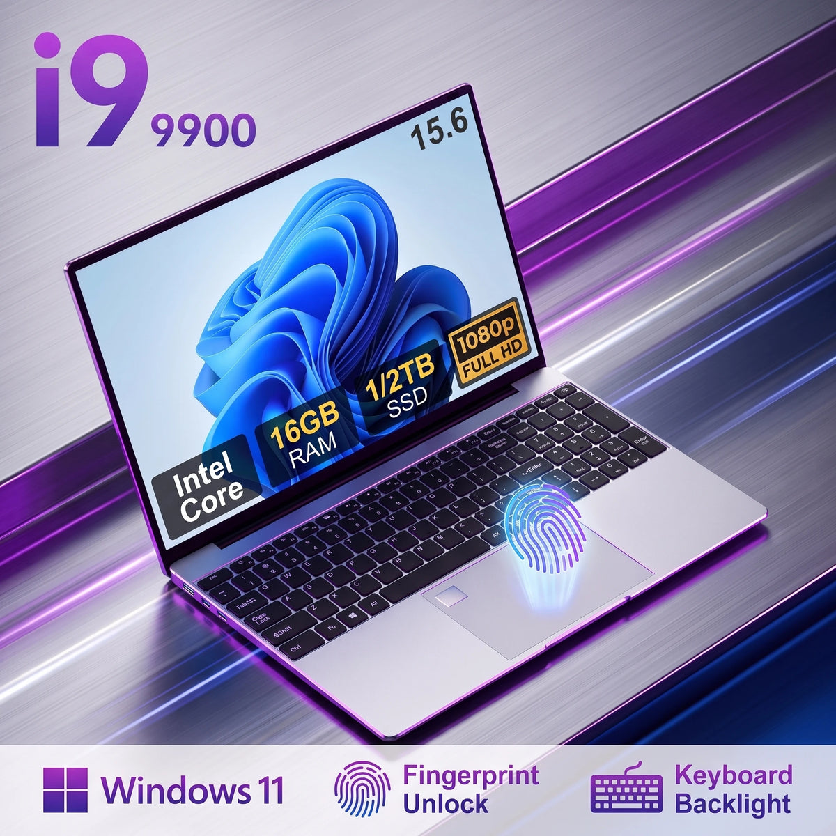 Portátil LENO de 15.6 pulgadas, Intel Core i9 9900, Windows 11, 32 GB, 2 TB, desbloqueo por huella dactilar, 1080P HD, ordenador para juegos, PC Gamer, oficina, portátil ultrafino