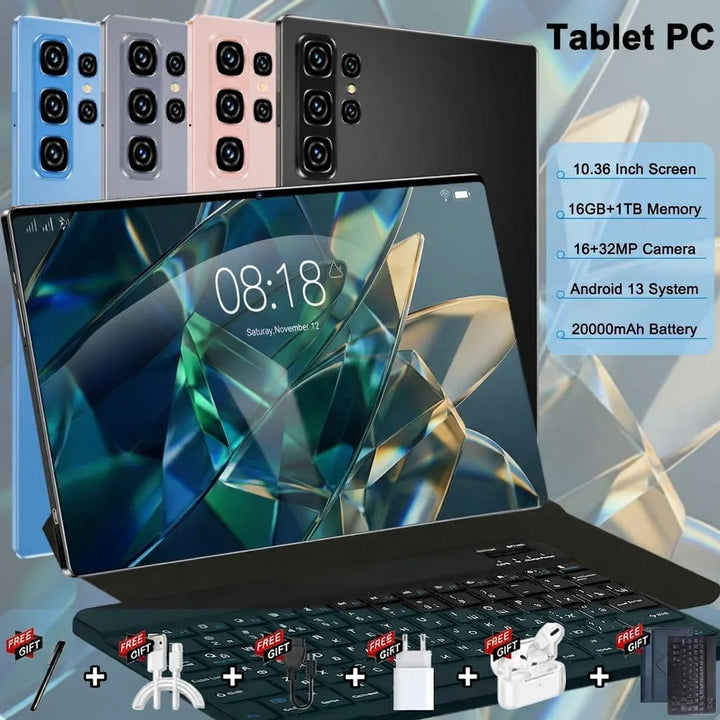 Tablet con 16 GB + 1 TB, cámara de 16 MP + 32 MP, versión global 5G, batería de 20000 mAh, pantalla de 10,36 pulgadas, Android 13, WPS, WiFi 5G, Bluetooth, doble SIM, función de llamadas telefónicas.