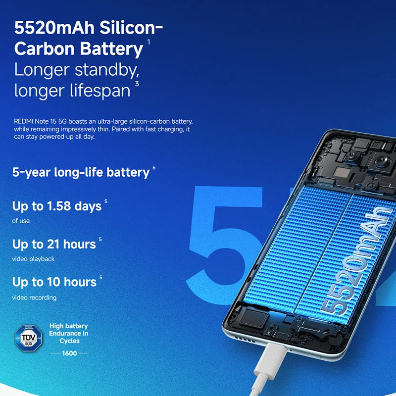 Smartphone Xiaomi Redmi Note 15 5G Versión Global 6.77'' AMOLED 120Hz Cámara 108MP Batería 5520mAh NFC Snapdragon 6 Gen 3