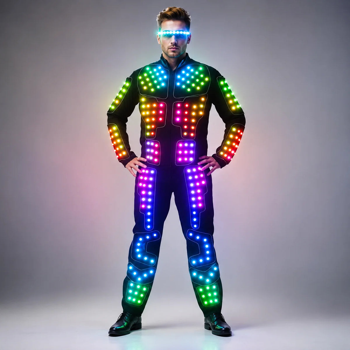 Traje de Robot LED a todo Color, traje de baile de escenario Tron RGB, traje de escenario iluminado, chaqueta, abrigo
