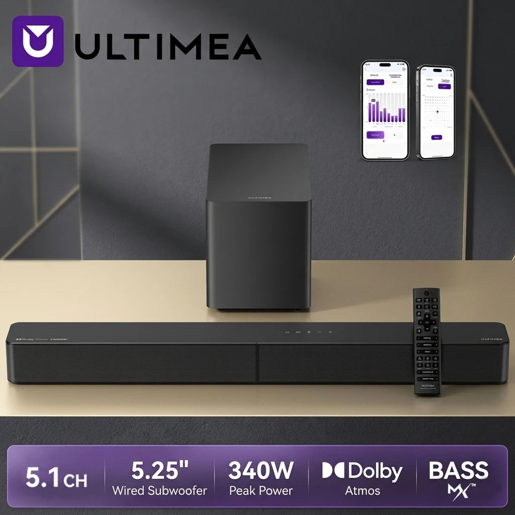 Barra de Sonido ULTIMEA 5.1 con Dolby Atmos, Sistema de Sonido Envolvente de Cine en Casa para TV con Subwoofer con Cable de 5.25 Pulgadas, Control por Aplicación