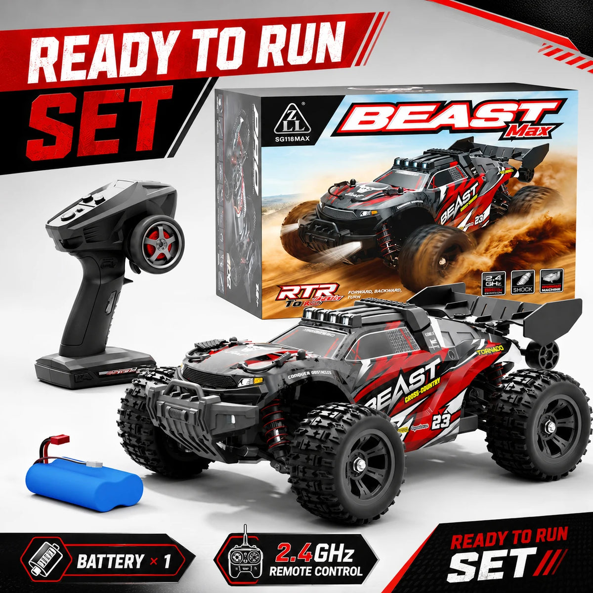 Coche teledirigido todoterreno ZNLYRION escala 1:18, modelo SG118PRO MAX, 4WD, alta velocidad 35 km/h, chasis de metal, luces LED, control remoto 2.4 GHz para niños y adultos