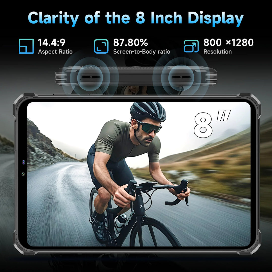 Tableta Robusta OUKITEL RT3 Plus con Android 15, 16GB+128GB Expandible a 1TB, Resistente al Agua, Pantalla HD de 8 Pulgadas, Batería de 1100mAh