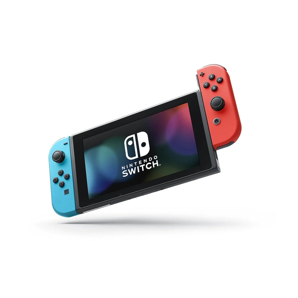 Consola Nintendo Switch portátil con pantalla y Joy-Con azul neón y rojo neón