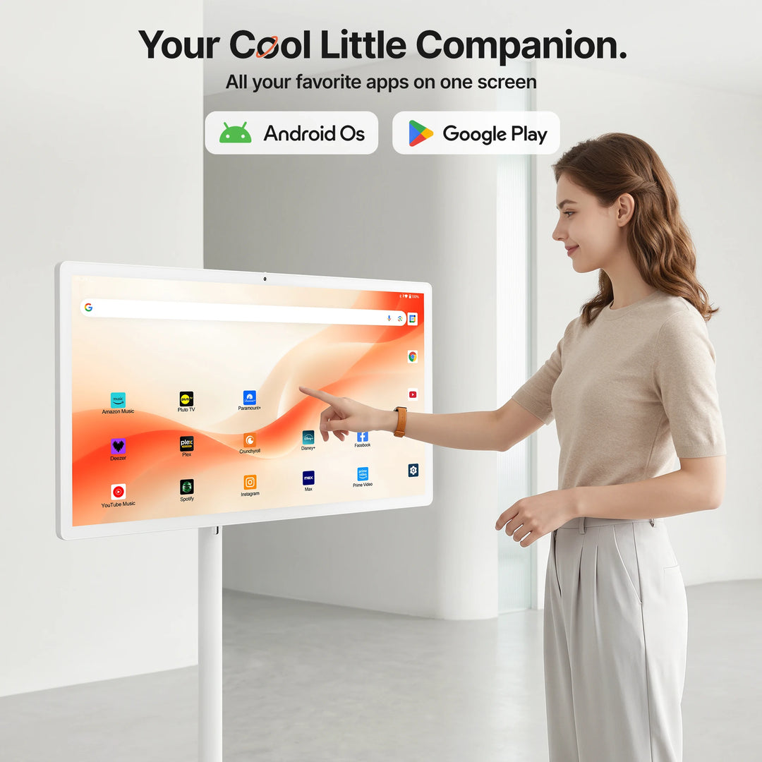 TV Portátil con Pantalla Táctil Inteligente de 32" con Soporte Giratorio, Batería de 8000 mAh, Altura Ajustable, Altavoz de 10W*4, Cámara de 13MP, Wifi 5, Android 15, Certificado por Google, 1080P FHD, Soporte de Altura A