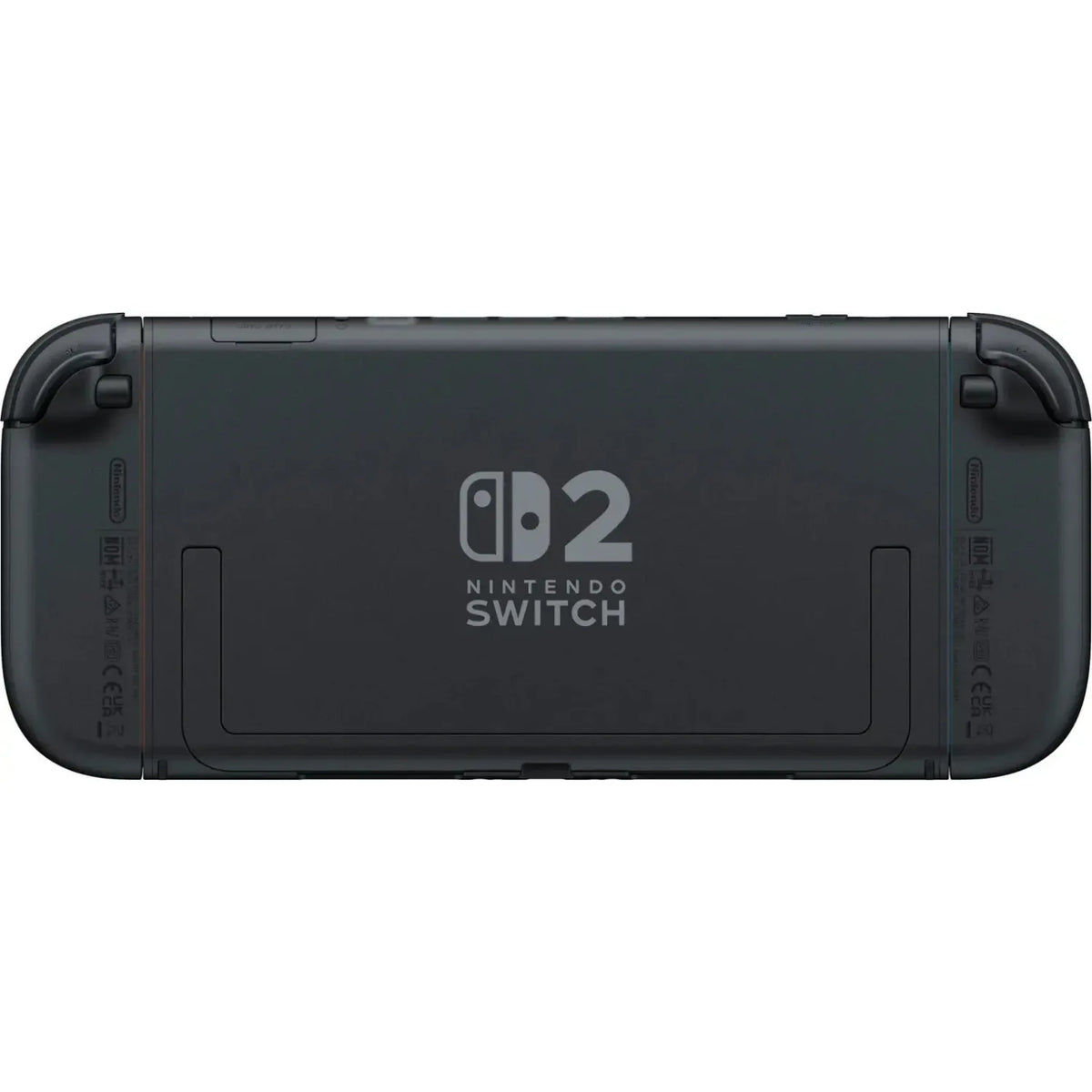 Consola Nintendo Switch 2 vista trasera con empuñaduras y logotipo
