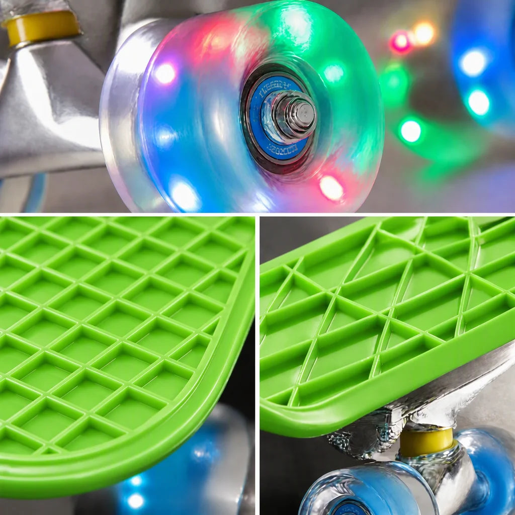 Mini Cruiser,Monopatín completo de 68,5 cm con ruedas luminosas y textura de rejilla para mejorar el agarre. Ideal para practicar y disfrutar al aire libre