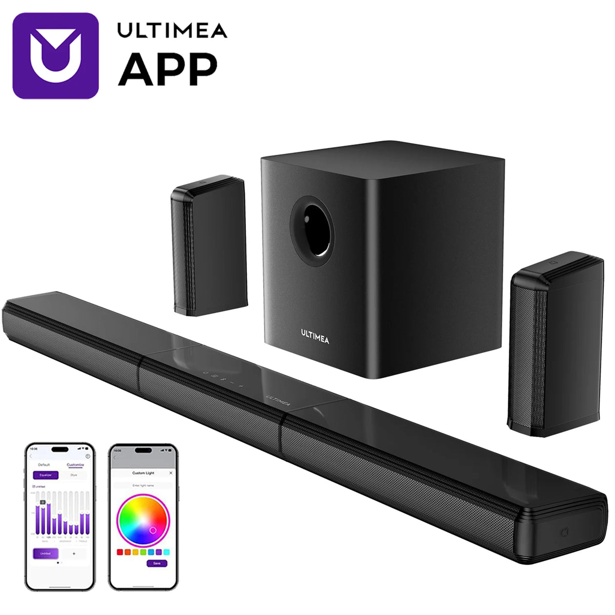 Barra de Sonido Desmontable ULTIMEA 9.1ch Dolby Atmos con Luz RGB, Control por Aplicación, Sistema de Sonido Envolvente para Cine en Casa para TV