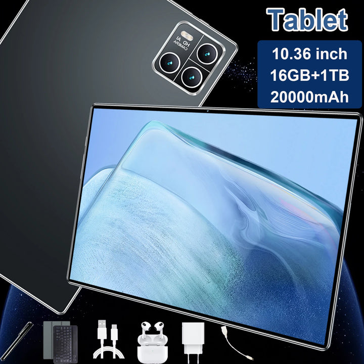 Nuevo 2026, 10.36" con sistema Android 13, procesador de 14 núcleos, 16 GB + 1 TB, batería de 20000 mAh, 5G, doble SIM, WiFi, doble cámara de 16 MP + 32 MP, uso diario versátil