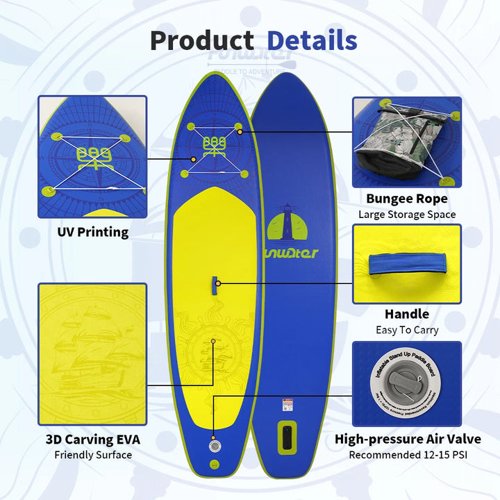 Tabla de paddle surf inflable FunWater de 320-385 cm – Tabla de SUP antideslizante para surf, remo y deportes acuáticos