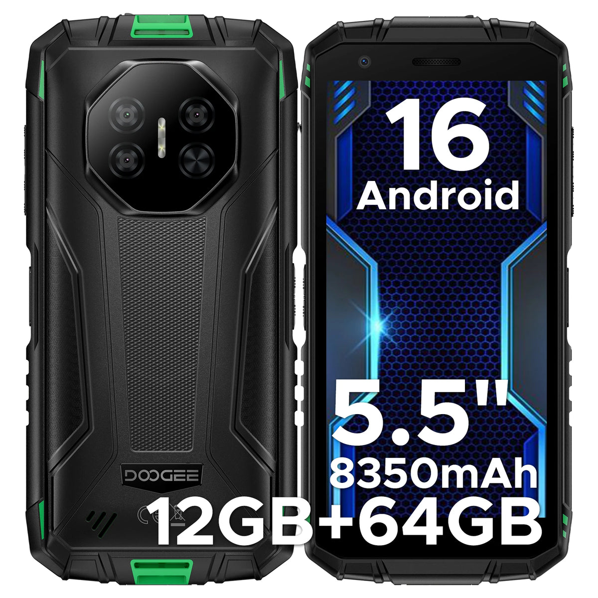 Teléfono resistente DOOGEE Fire 3 de 5.5", Android 16, 12 GB de RAM (3+9), 64 GB de ROM, batería de 8350 mAh, compatible con Widevine L1, Google Pay y NFC
