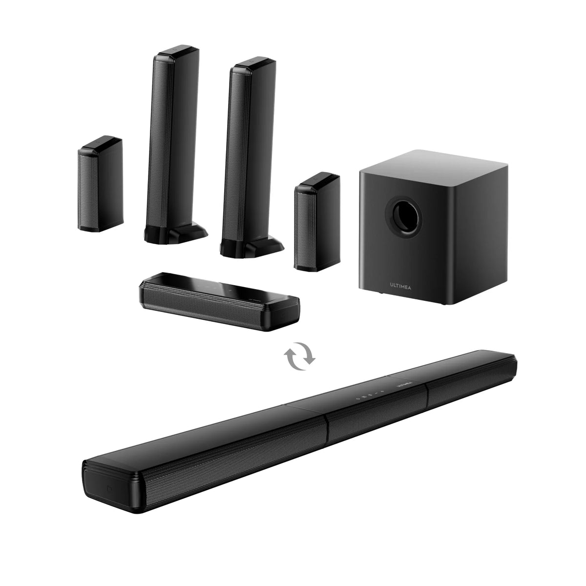 Barra de sonido Ultimea 410W 7.1 canales con sonido envolvente virtual, barra de sonido para Smart TV con subwoofer de 6,5" y 2 altavoces envolventes, control mediante aplicación.