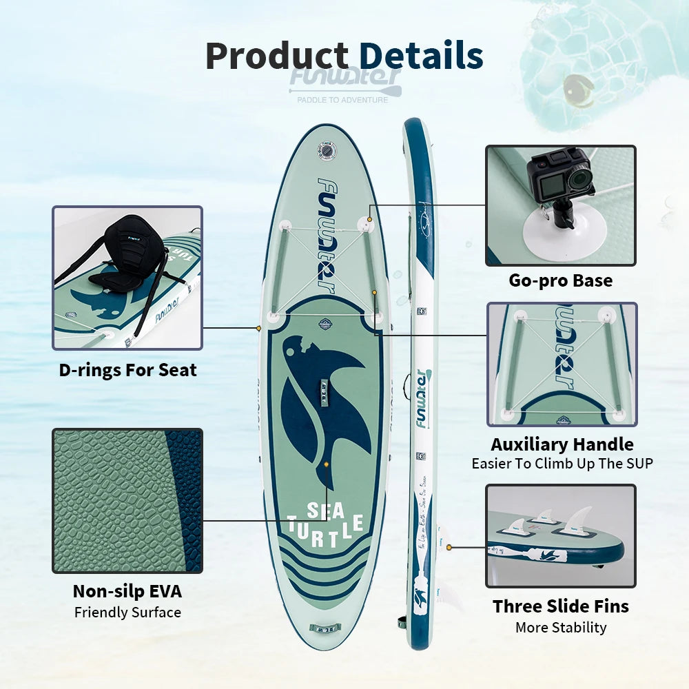 Tabla de Paddle Surf Inflable Impermeable FUNWATER 335x84x15cm SUP 165KG Ligera para Turismo y Surf para Familias, Adultos y Todos los Niveles