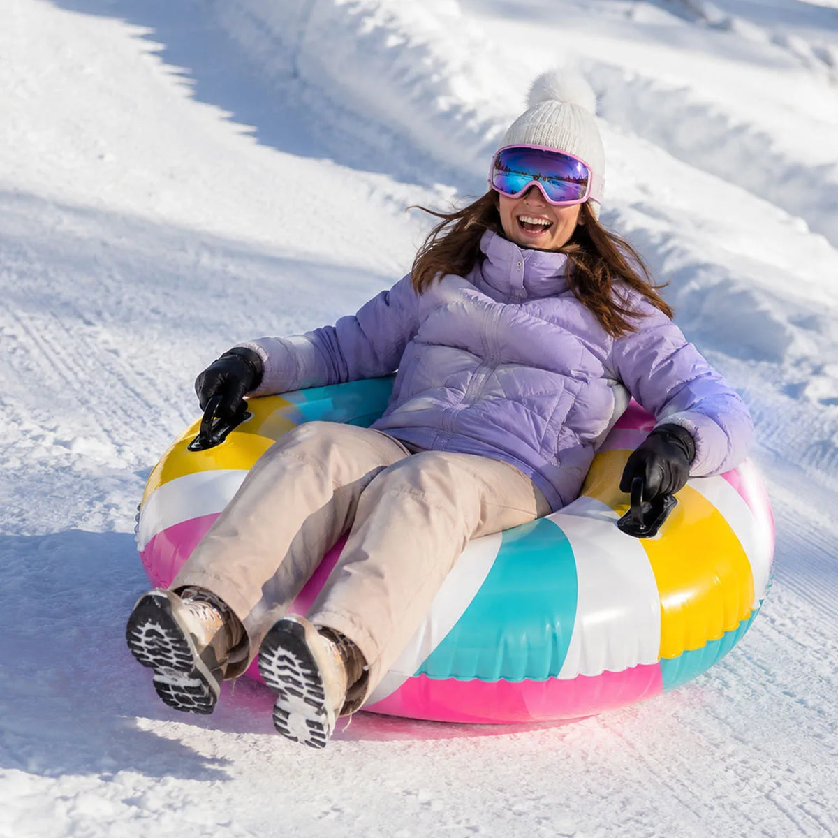1PC Tubo de Nieve Inflable de 32/34 Pulgadas con Asas, Trineo de Nieve Colorido para Esquiar, Deslizarse y Jugar en la Nieve al Aire Libre