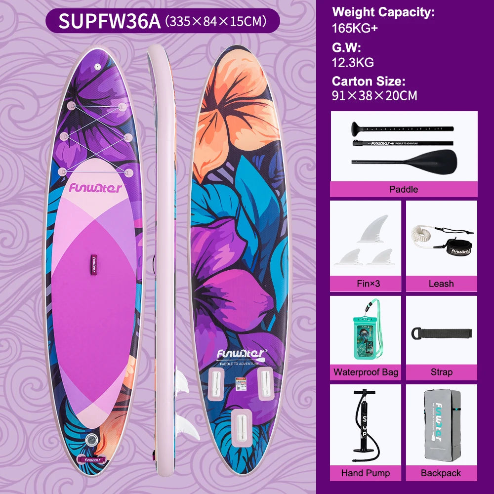 Tabla de paddle surf inflable FunWater de 320-385 cm – Tabla de SUP antideslizante para surf, remo y deportes acuáticos
