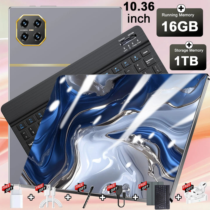 Tableta Versión Global 10.36" Android 13 14 Núcleos 16GB+1TB 20000mAh Pantalla IPS HD Teclado Bluetooth Cámara Dual Tableta PC 5G LTE